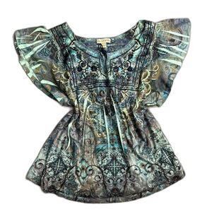 Live and Let Live Boho Y2K Sheer Flutter-Sleeve Top